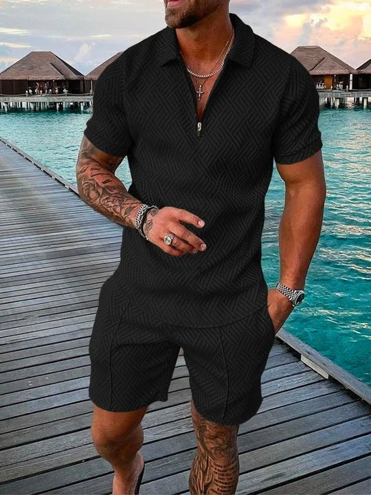 Harold | Midnight Black Polo Shirt & Shorts Set