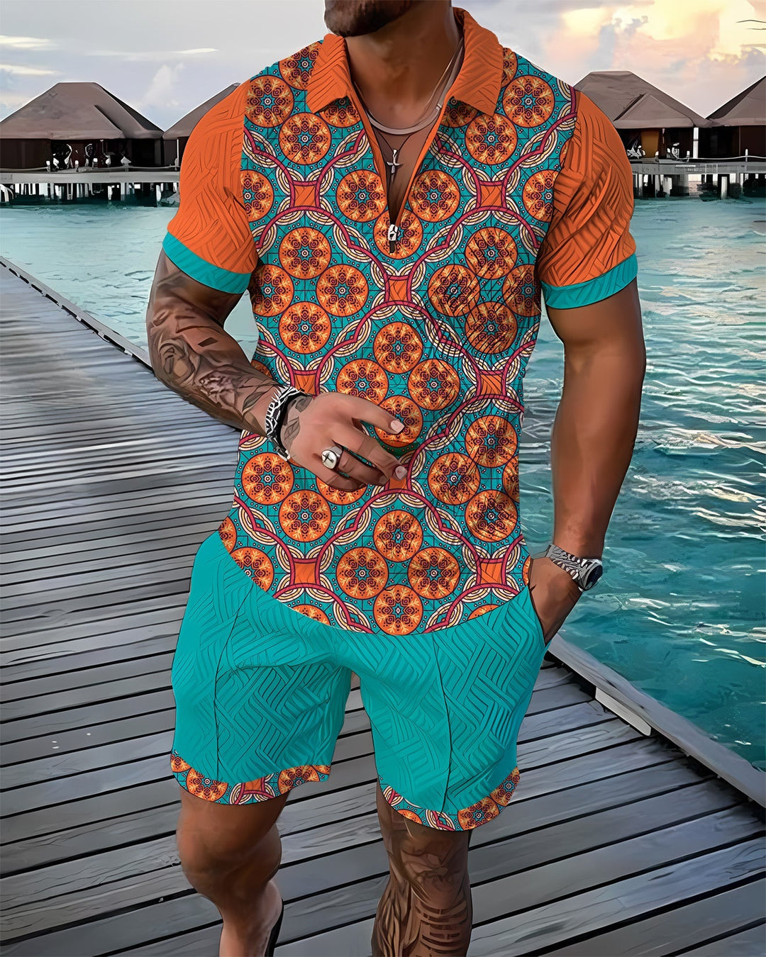 Isaac | Azure Polo Shirt & Shorts Set