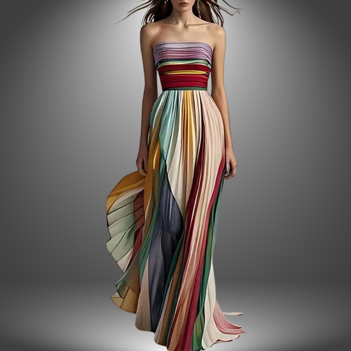 Marcy | Strapless, Colorful, Pleated Maxi Dress