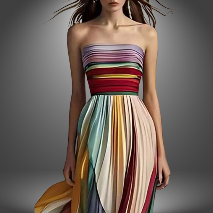 Marcy | Strapless, Colorful, Pleated Maxi Dress