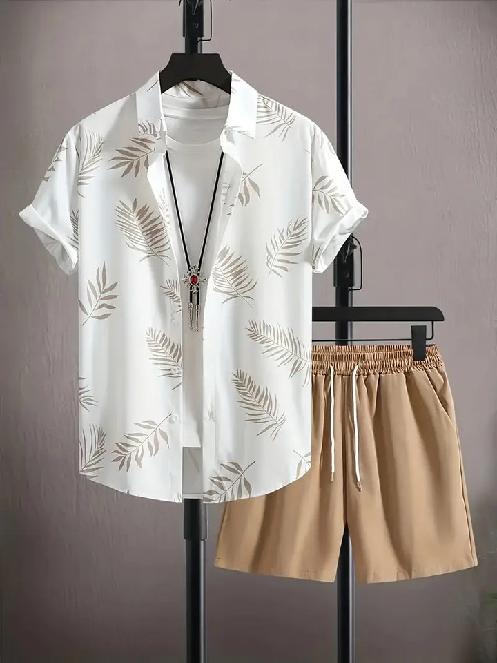 Alistair | Tropical Summer Set with Leaf Print – Shirt & Shorts